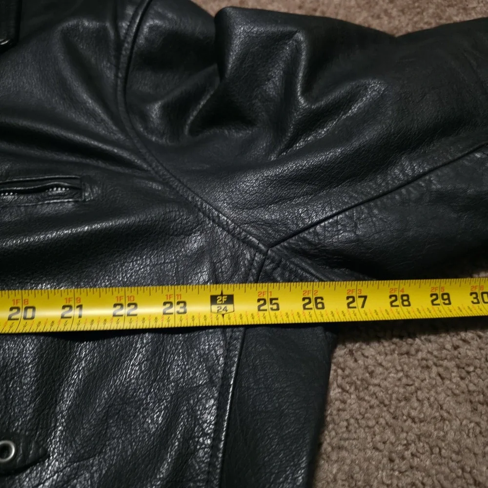Vintage MOB Black Leather Motorcycle Jacket Mens 52 Biker Moto Riding Heavy Belt